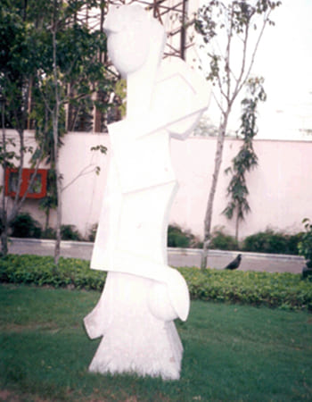 Abstract sculptural piece with innovative design and sophisticated stone craftsmanship